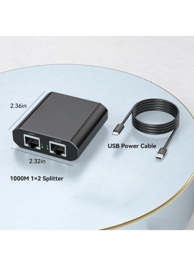 Generic Gigabit Ethernet Splitter 1 to 2 Ports – High Speed 1000Mbps LAN Splitter with USB-C Power Cable – RJ45 Network Switch for Routers, TVs, Set-Top Boxes  - Image 1