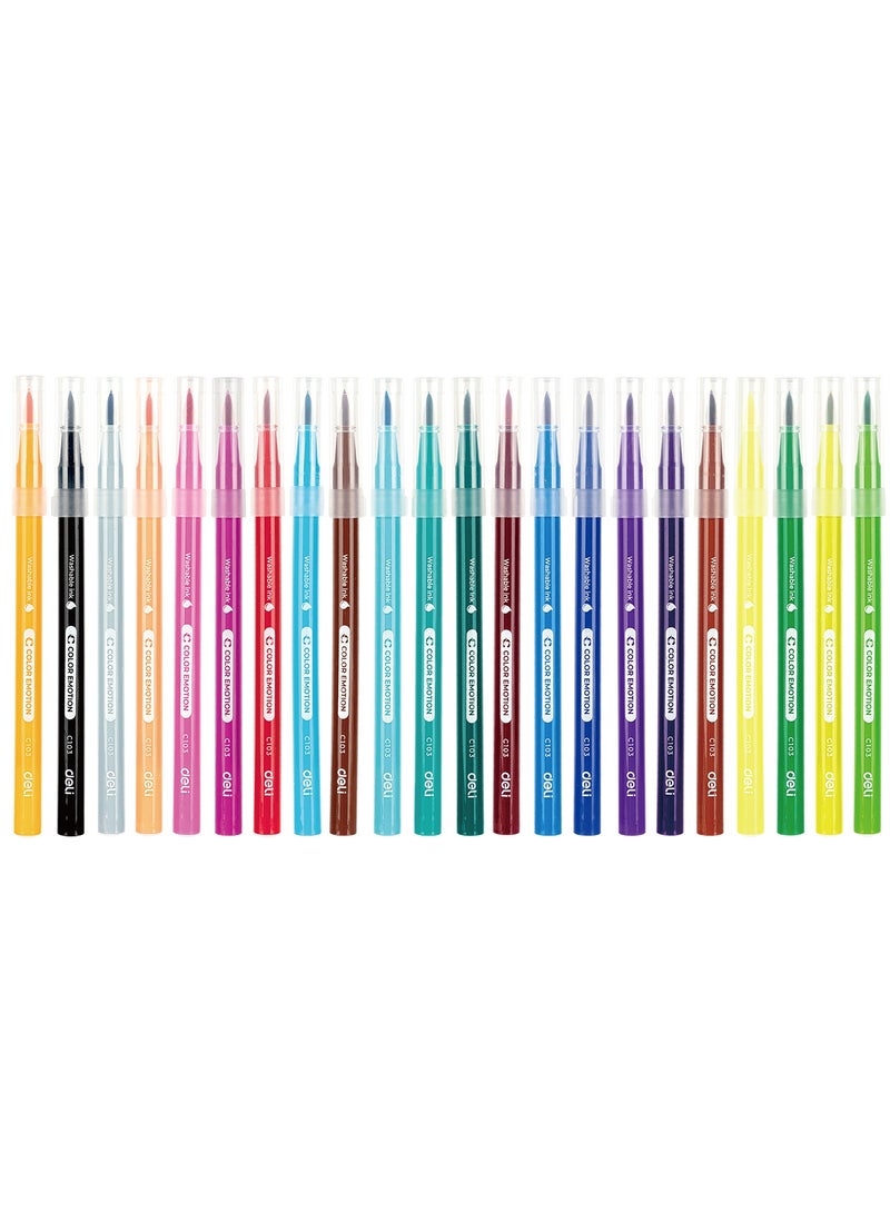 Deli EC10324 COLOR EMOTION Washable Felt Pen Set, 24 Colors, Soft Brush Tip 1.0-8mm, Bright & Non-Toxic - Image 1