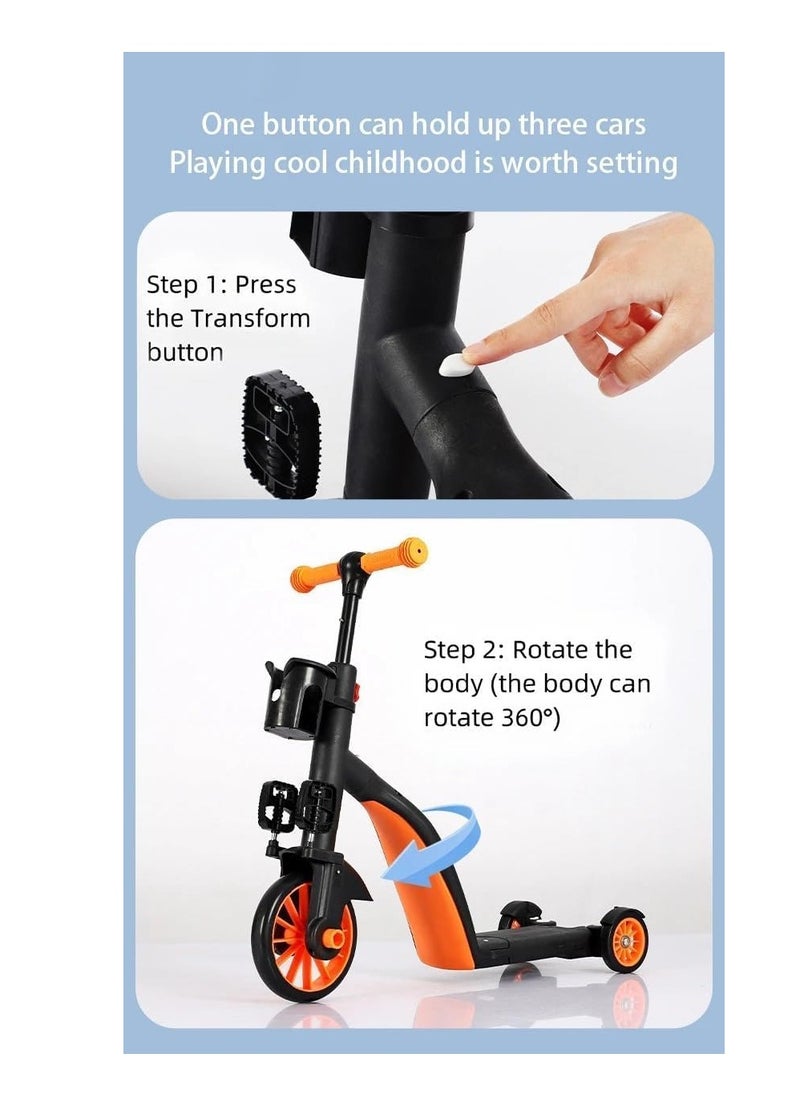 null - Kids Three Wheel Scooter with Anti-Slip Surface, 3 in 1 Tricycle for Toddlers, Riding Toys Scooter (Without Trolley Handle) (Red) - Image 1