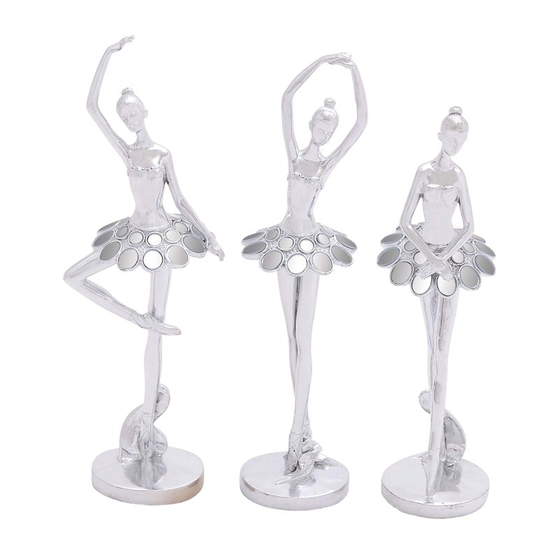 Deco 79 Polystone Dancer Decorative Sculpture Home Decor Statues with Mirror Accents set of 3 Accent Figurines 5 x 4 x 14 Silver