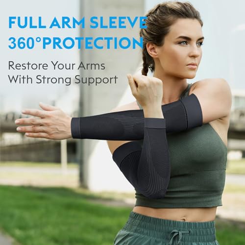KEKING® Compression Arm Sleeves, Pair, Firm 20-30mmHg Graduated Compression Full Arm Support for Recovery, Pain Relief, Tendonitis, Golfers & Tennis Elbow Brace, Workouts Sports - Latex Free Grey S - Image 5