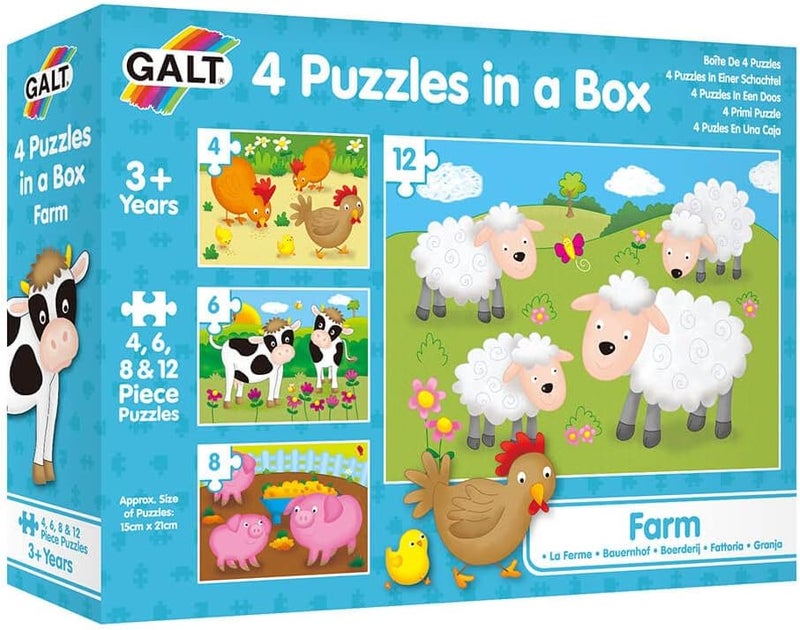GALT Four Puzzles in a Box, Farm Theme Puzzle - Image 1