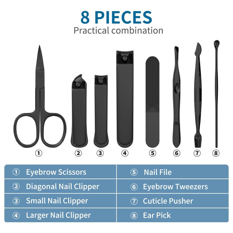 OFIDUS Precision 8 Pieces Menâ€™s Nail Grooming Travel Kit, Stainless Steel Manicure Set with Fingernail & Toenail Clippers, Nail File, Slant Tip Tweezers, Cuticle Scissors, Cuticle Pusher, Travel Case - Image 5