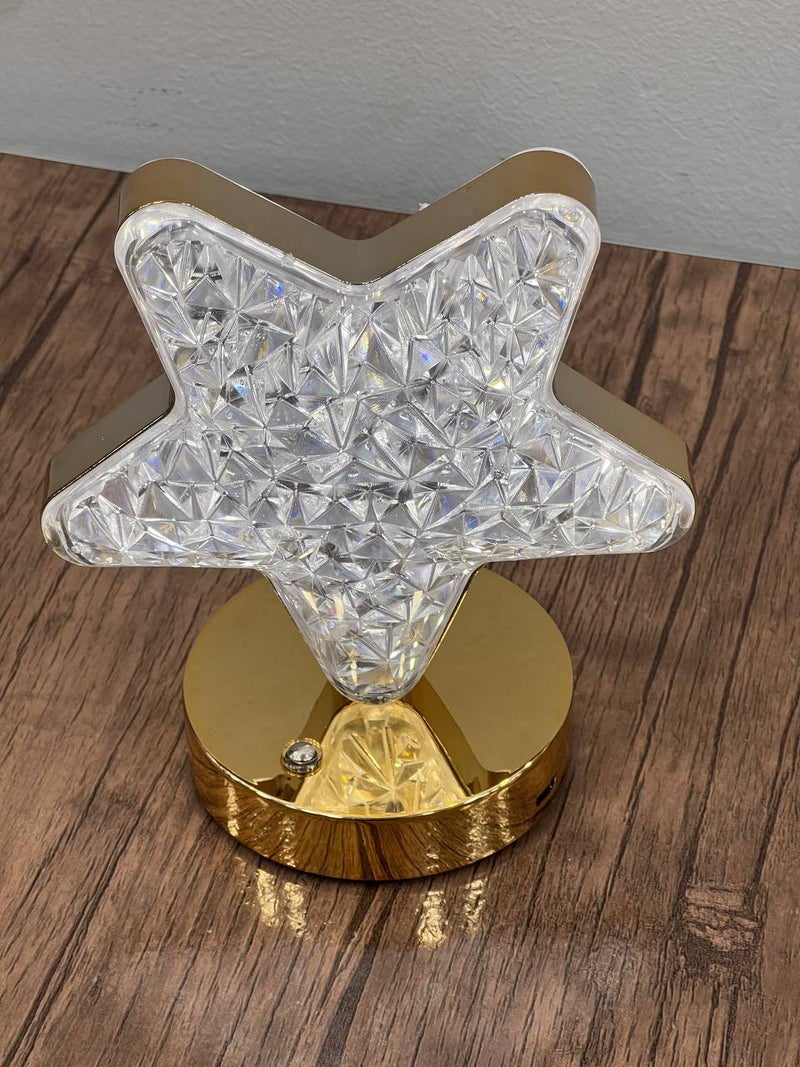 Crystal Star Shaped Night Lamp with Multi-Color Lighting and Gold Base - Image 1
