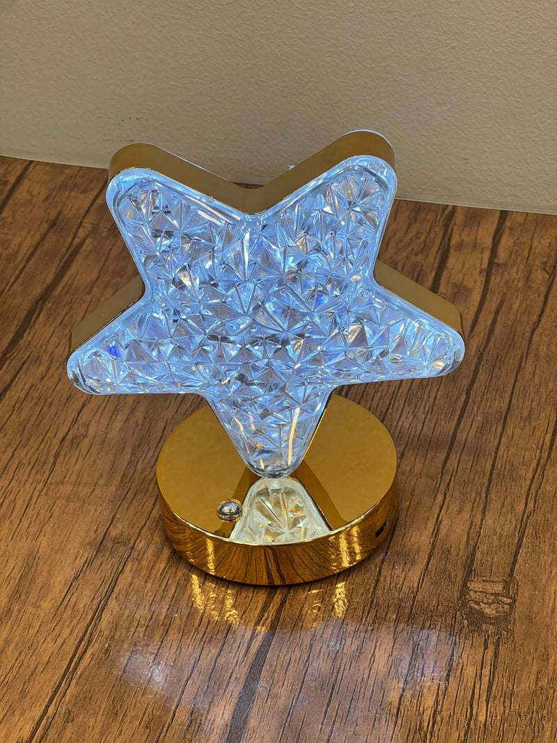 Crystal Star Shaped Night Lamp with Multi-Color Lighting and Gold Base - Image 3