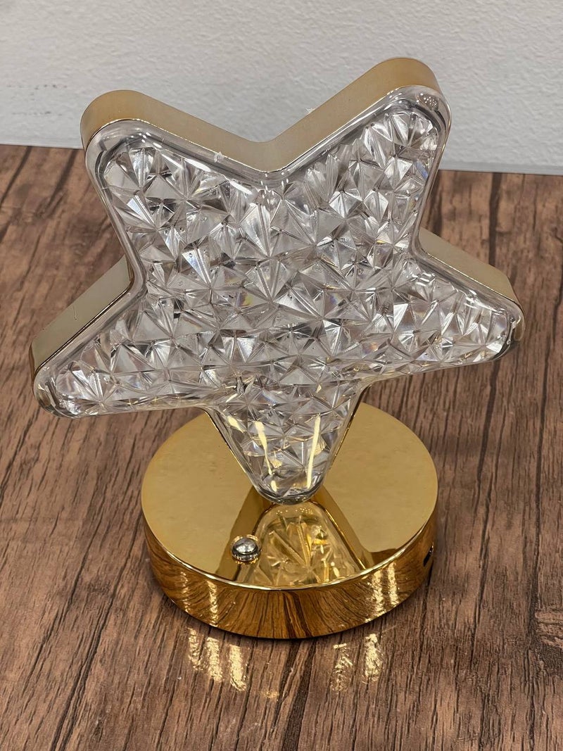 Crystal Star Shaped Night Lamp with Multi-Color Lighting and Gold Base - Image 2