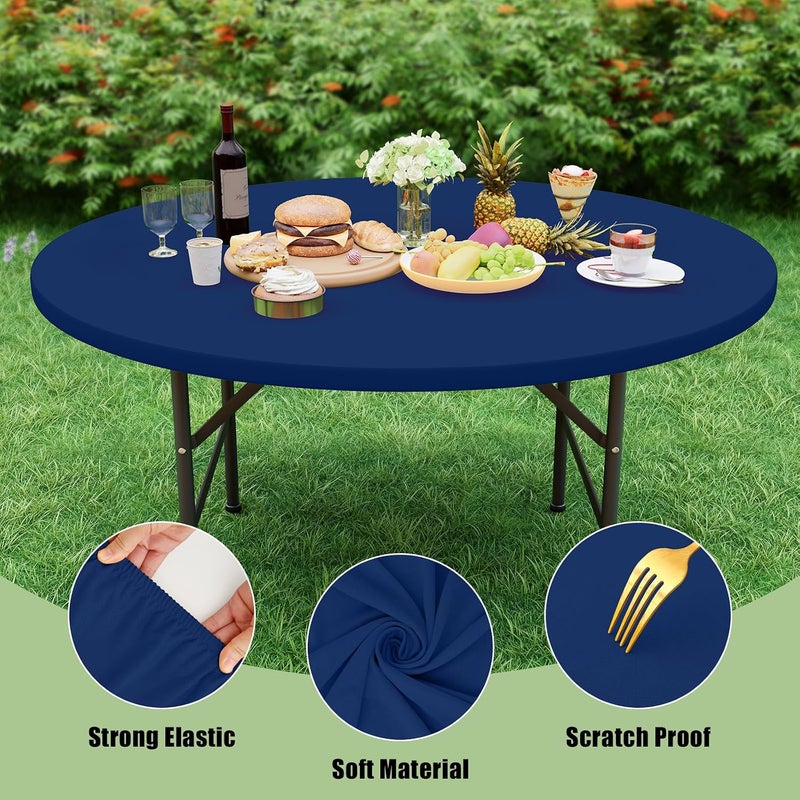 misaya 2 Packs Round Spandex Tablecloths, Stretch Elastic Tablecloth Cover Fitted for 45"-56" Round Tables, Waterproof Polyester Washable Table Cloth for Dining, Party, Outdoor and Indoor, Navy Blue - Image 5
