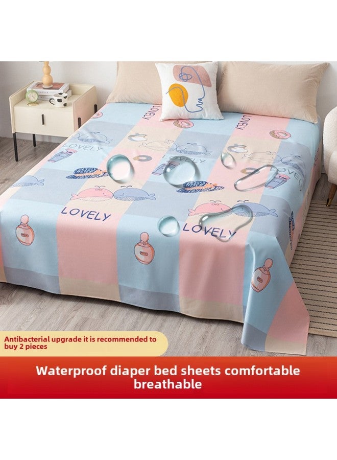 Waterproof Bed Sheet Cat Urine Hair Bed Cover Urine-Resistant Baby List Machine Washable Urine-Proof Cover Dog Rabbit Pet Cover Urine Pad-Color:Baby Whale-[waterproof And Breathable For All Seasons]-Specifications:Upgraded Four-corner Strap Model: 180*200 (applicable To 1.8m Beds)  - Image 1