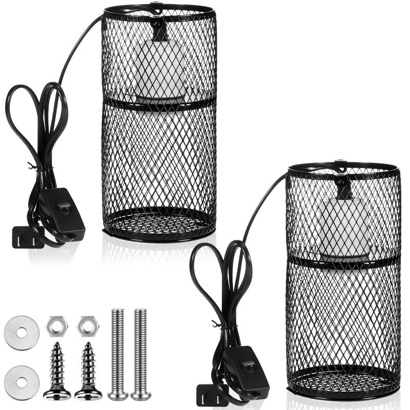 VIHOSE 2 Pcs Reptile Heat Lamp Guard with 150W Ceramic Heat Emitter Basking Anti Scald Heating Lamp Holder Mesh Cage Reptile Protection Lampshades for Lizard Snake Chick, Bulb Not Included - Image 1