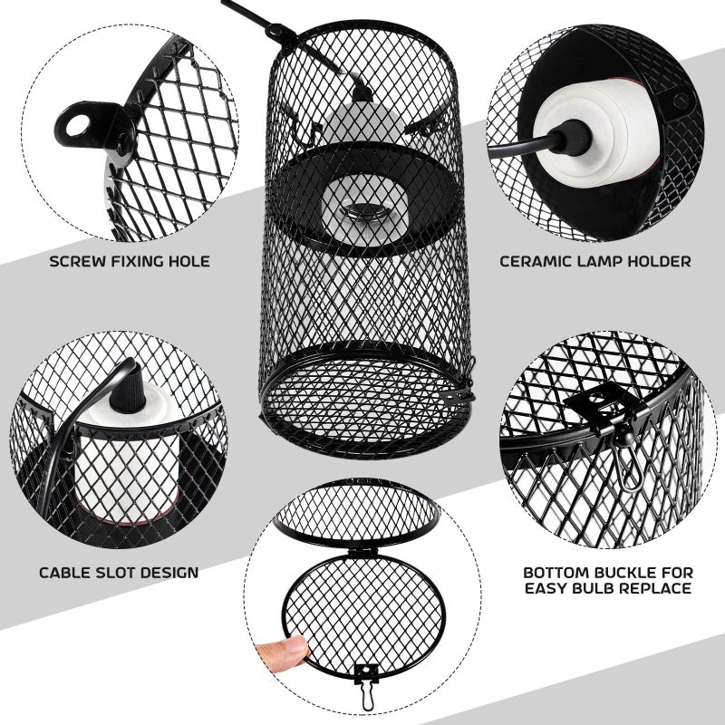 VIHOSE 2 Pcs Reptile Heat Lamp Guard with 150W Ceramic Heat Emitter Basking Anti Scald Heating Lamp Holder Mesh Cage Reptile Protection Lampshades for Lizard Snake Chick, Bulb Not Included - Image 3