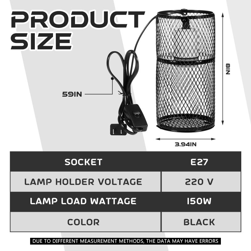 VIHOSE 2 Pcs Reptile Heat Lamp Guard with 150W Ceramic Heat Emitter Basking Anti Scald Heating Lamp Holder Mesh Cage Reptile Protection Lampshades for Lizard Snake Chick, Bulb Not Included - Image 2