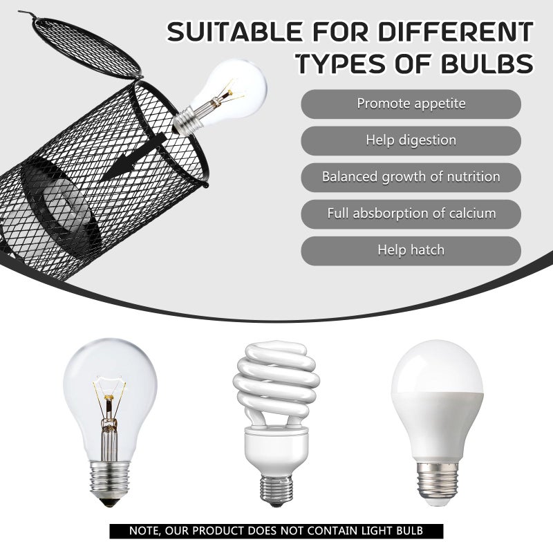 VIHOSE 2 Pcs Reptile Heat Lamp Guard with 150W Ceramic Heat Emitter Basking Anti Scald Heating Lamp Holder Mesh Cage Reptile Protection Lampshades for Lizard Snake Chick, Bulb Not Included - Image 4