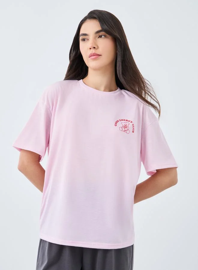 Styli Styli Teddy Graphic Drop Shoulder T-Shirt and Pyjama Set