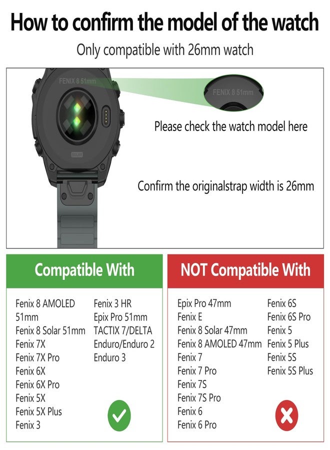 MYSNBKN 26mm Quick Fit Silicone Magnetic Strap for Fenix 8 51mm/Epix Pro 51mm/Fenix 7X/Fenix 7X Pro/Fenix 6X/Fenix 6X Pro/Fenix 5X/Fenix 5X Plus/Fenix 3/Fenix 3 HR, Soft Silicone Replacement Strap - Image 4