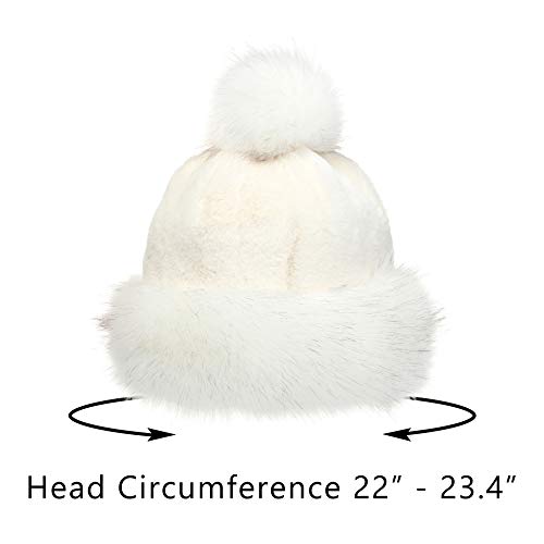 LA CARRIE Women's 100% Polyester Hat Russian Cossack Pompom Cap for Winter Ski Snow(White) - Image 3