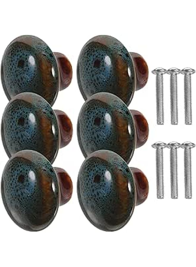 6 Piece Blue Ceramic Drawer Pull Handles For Cabinet Doors Bedroom Dresser Novelty Vintage Safe Hardware Set - Image 1