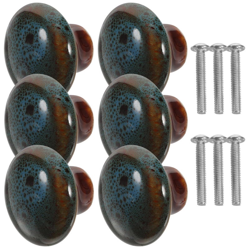 6 Piece Blue Ceramic Drawer Pull Handles For Cabinet Doors Bedroom Dresser Novelty Vintage Safe Hardware Set - Image 2