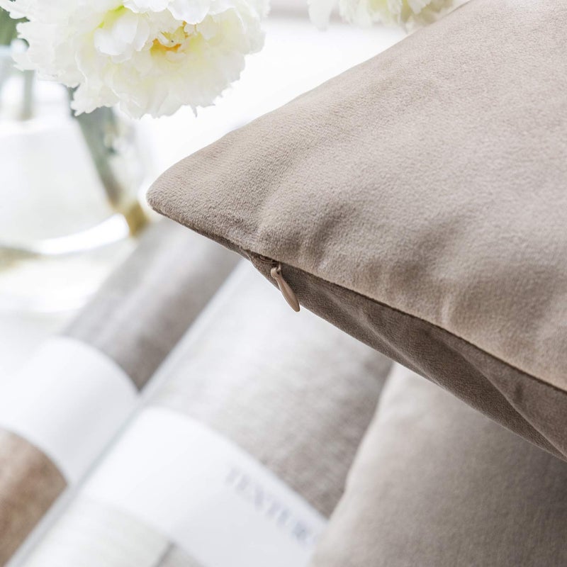 Phantoscope Pack of 2 Velvet Decorative Throw Decorative Pillow Cover Soft Solid Square Cushion Case for Couch Taupe 22 x 22 inches 55 x 55 cm - Image 2