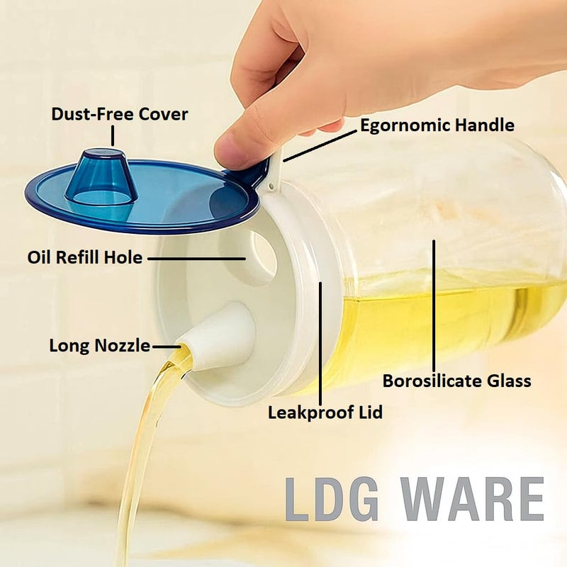 LDG WARE Glass Oil Dispenser Jug with Pouring Lid and Cover, 600 ml, 1 Piece, Clear Transparent Bottle - Image 3