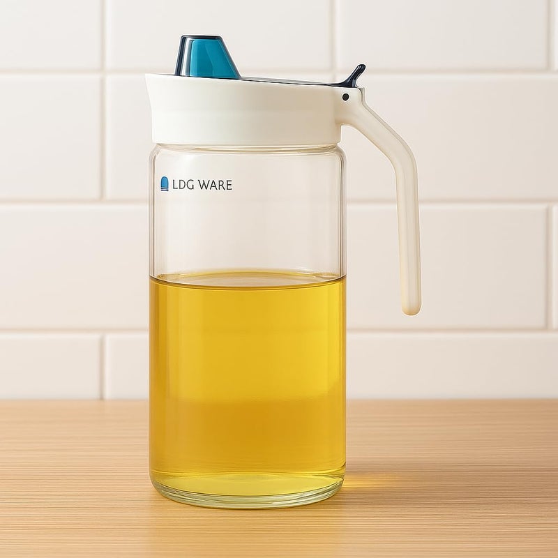 LDG WARE Glass Oil Dispenser Jug with Pouring Lid and Cover, 600 ml, 1 Piece, Clear Transparent Bottle - Image 1