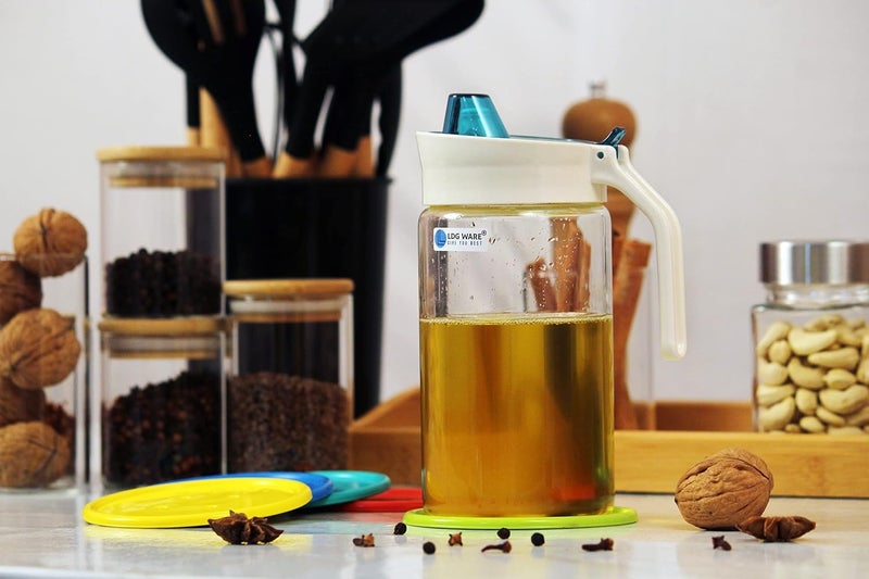 LDG WARE Glass Oil Dispenser Jug with Pouring Lid and Cover, 600 ml, 1 Piece, Clear Transparent Bottle - Image 4
