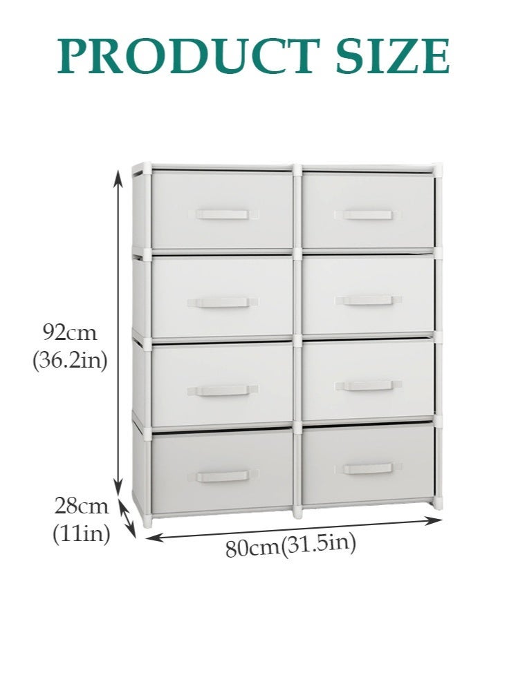 Forthcan 8-Drawer Fabric Dresser, Double-Row 5-Tier Storage Cabinet Organizer for Bedroom & Living Room, Sturdy Steel Frame with Easy-Pull Fabric Bins (White) - Image 3