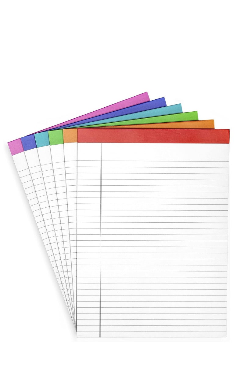 Premify Lined Legal Pads (Rainbow) 6 Pack, 50 Sheets Each, Wide/Legal Ruled, Note Pads, Paper, 8.5 x 11 Inches 80 GSM College Ruled Writing Pads - Image 1