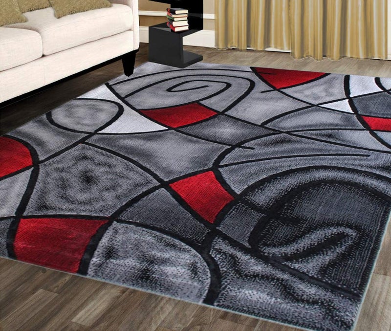 Masada Rugs Modern Contemporary Area Rug Red Grey Black 8 Feet X 10 Feet