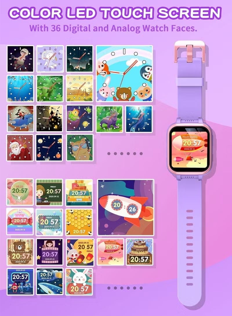 Kids Smart Watch, Multifunction Rechargeable Touch Screen Toddler Watch with HD Photograph,Gaming and Music Player Educational Toys, Birthday Gifts for Girls Boys Ages 6-12(Purple) - Image 2