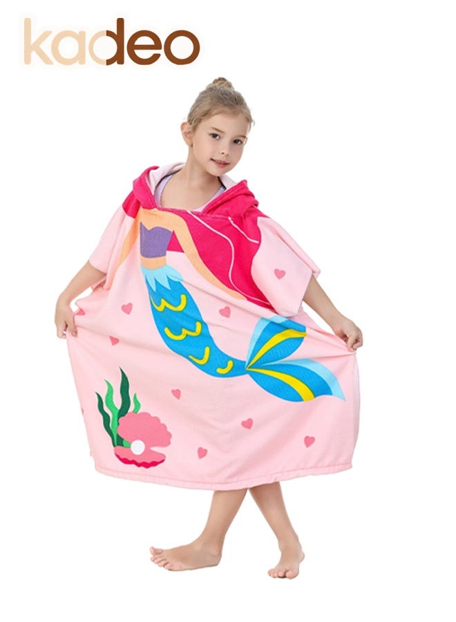 kadeo Wearable Hooded Towel for Kids, Toddlers Bath Pool Beach Swim Poncho Cover-ups, Mermaid Theme Pool Hooded Towel, Beach Towel Poncho for Bath/Pool/Beach Swim Cover 150x75CM - Image 1