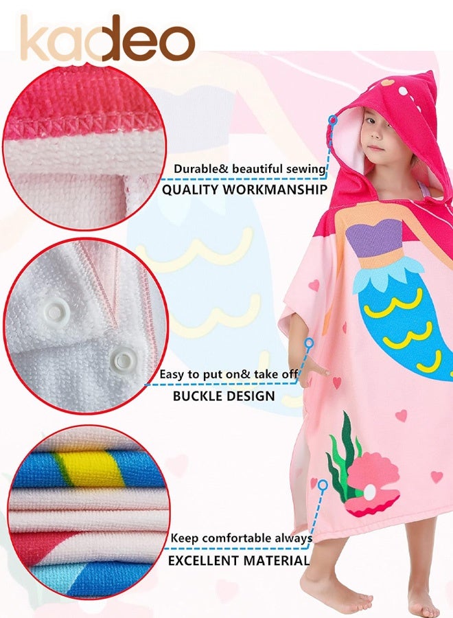 kadeo Wearable Hooded Towel for Kids, Toddlers Bath Pool Beach Swim Poncho Cover-ups, Mermaid Theme Pool Hooded Towel, Beach Towel Poncho for Bath/Pool/Beach Swim Cover 150x75CM - Image 4