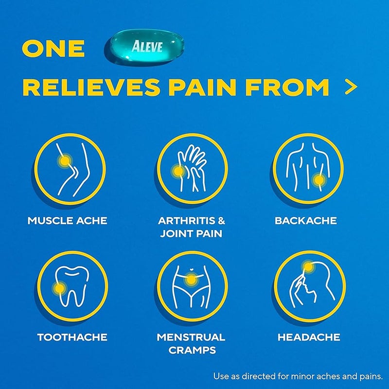 Aleve Liquid Capsules, Naproxen Sodium Capsules 220 mg (NSAID), Pain Reliever/Fever Reducer, Fast Pain Relief, 120 Count - Image 3
