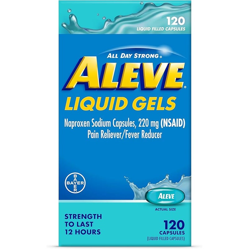 Aleve Liquid Capsules, Naproxen Sodium Capsules 220 mg (NSAID), Pain Reliever/Fever Reducer, Fast Pain Relief, 120 Count - Image 1