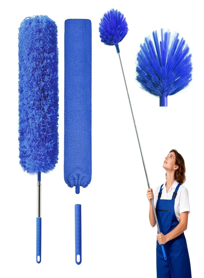 MNWHUC Cobweb Duster with Extension Pole, Washable Cleaning Duster Kit with 3 Duster Heads, Cobweb Duster, Corner Brush, Gap Dust Cleaner, Telescoping Pole for Ceiling Fan, Long Duster for high Ceilings - Image 1
