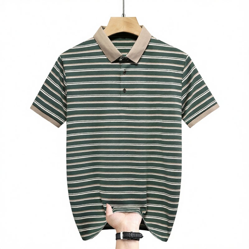 Striped Polo Shirt Short Sleeve T-Shirt Men Summer Casual Business Top