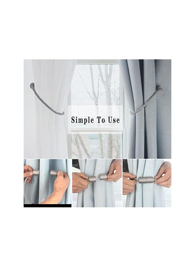 The Bros Magnetic Curtain Tiebacks 2 Pack - Grey Rope Tieback Holders for Drapes - Modern Decorative Tie Backs Holdbacks - Image 3