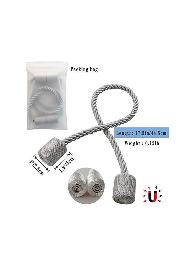 The Bros Magnetic Curtain Tiebacks 2 Pack - Grey Rope Tieback Holders for Drapes - Modern Decorative Tie Backs Holdbacks - Image 2