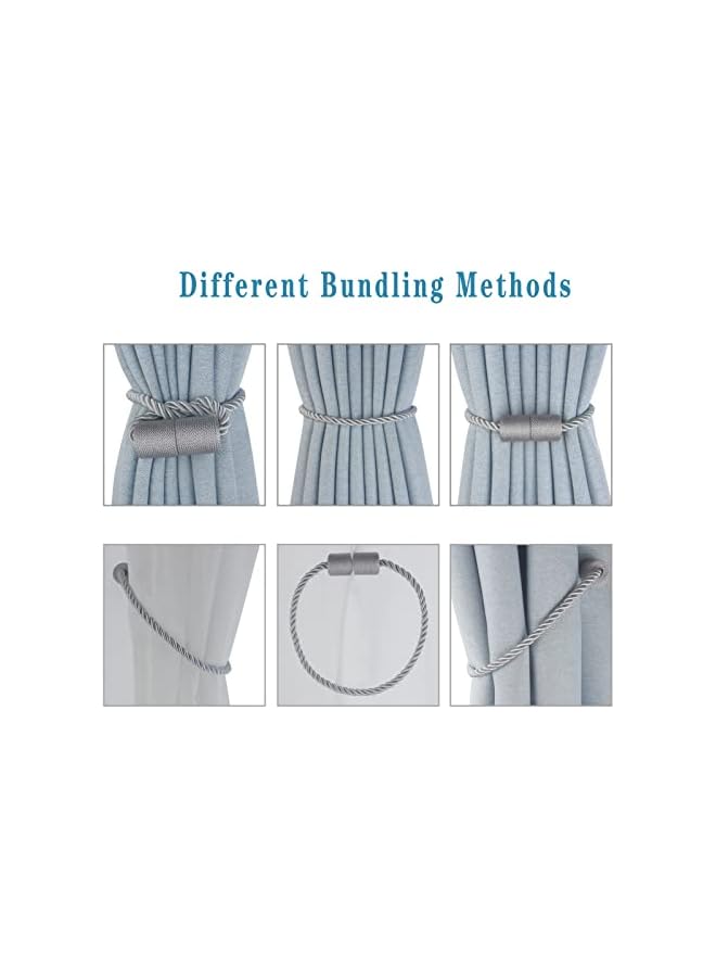 The Bros Magnetic Curtain Tiebacks 2 Pack - Grey Rope Tieback Holders for Drapes - Modern Decorative Tie Backs Holdbacks - Image 4