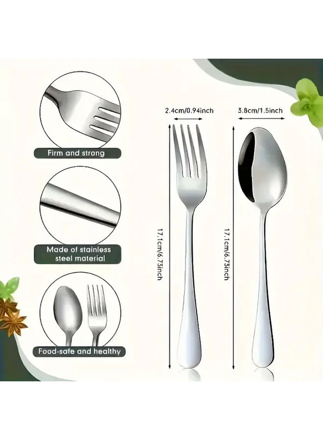 16 Piece Silvery Stainless Steel Fork and Spoon Set Dishwasher Safe - Image 3