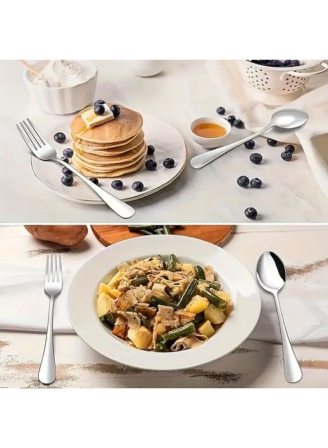 16 Piece Silvery Stainless Steel Fork and Spoon Set Dishwasher Safe - Image 2