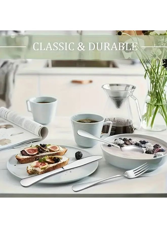 16 Piece Silvery Stainless Steel Fork and Spoon Set Dishwasher Safe - Image 5