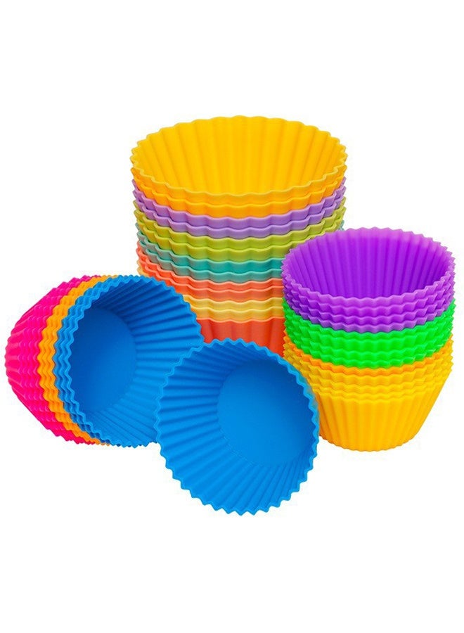 36-Pieces Silicone Muffin Cups,Cake Baking Cup Sets,Small Cake Mold,Macaron Multicolour Round Shape Cakecups - Image 1