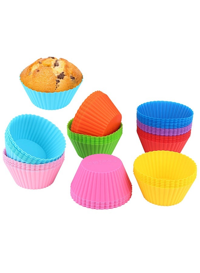 36-Pieces Silicone Muffin Cups,Cake Baking Cup Sets,Small Cake Mold,Macaron Multicolour Round Shape Cakecups - Image 2