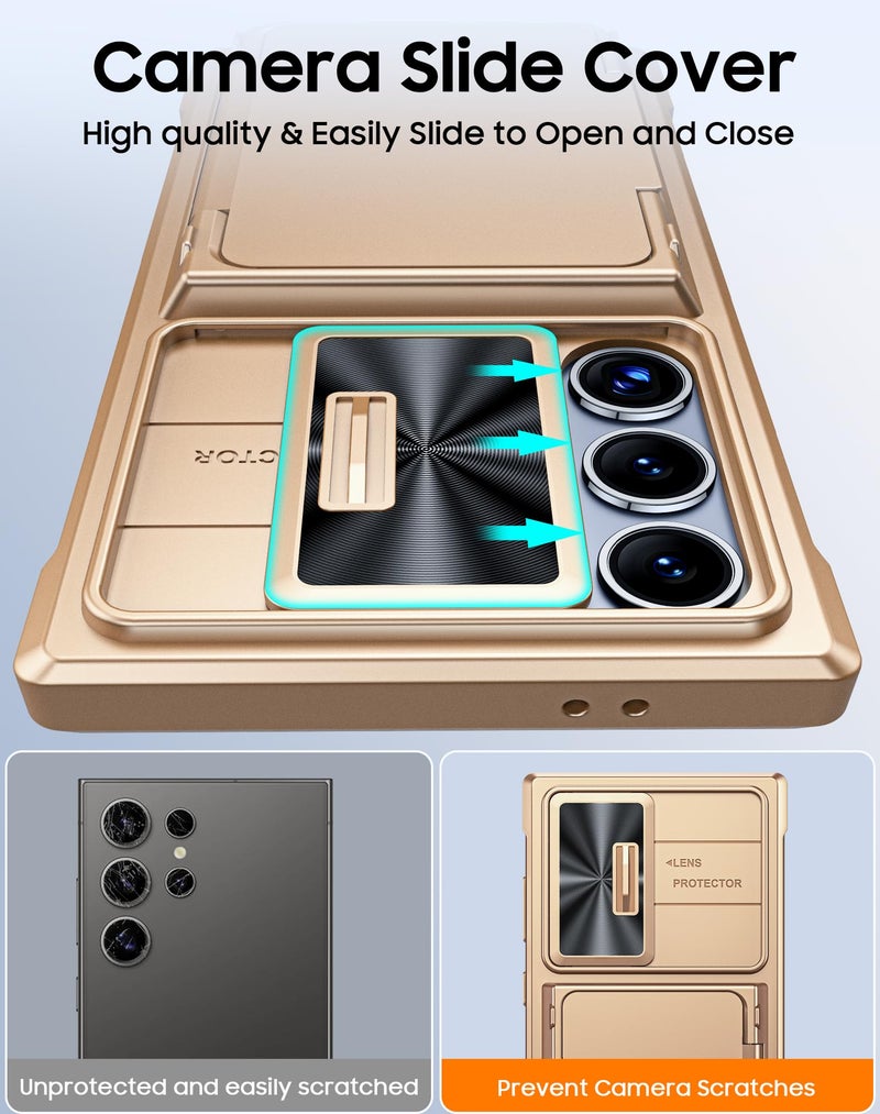 Vizvera for Samsung Galaxy S24 Ultra Case Wallet, RFlD Cards Holder & Camera Cover & Kickstand for Women Men, Full Body Rugged Shockproof Silicone Case for S24 Ultra 6.8" 2024 Only-Champagne Gold - Image 5
