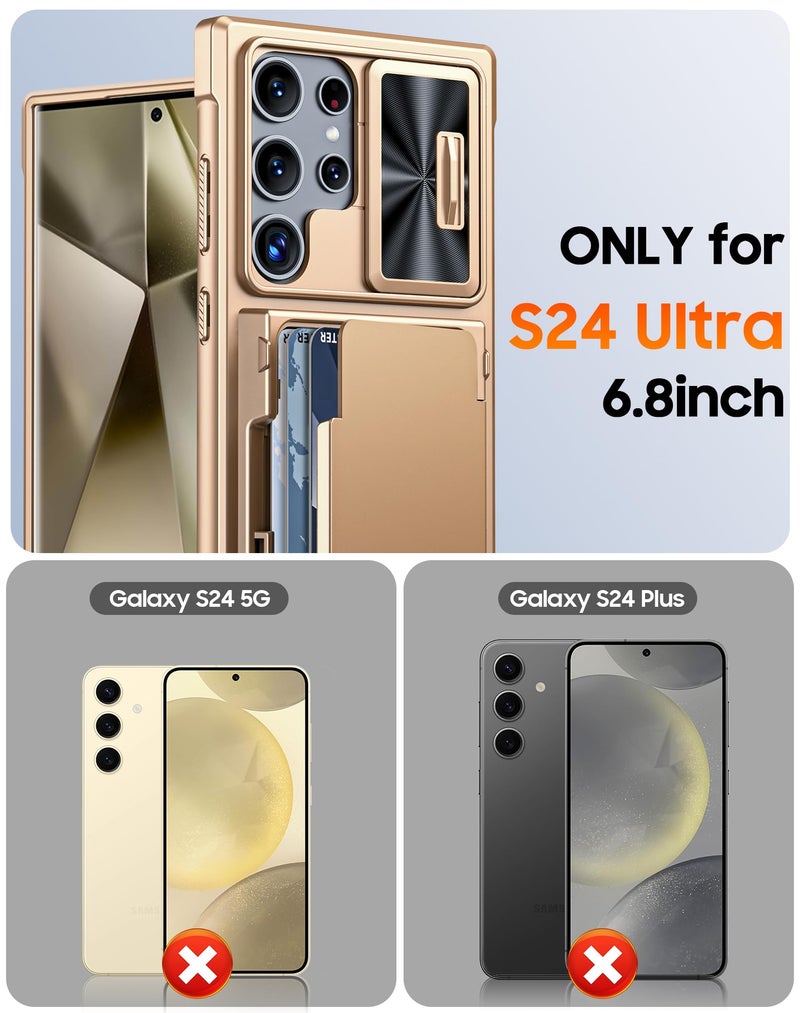Vizvera for Samsung Galaxy S24 Ultra Case Wallet, RFlD Cards Holder & Camera Cover & Kickstand for Women Men, Full Body Rugged Shockproof Silicone Case for S24 Ultra 6.8" 2024 Only-Champagne Gold - Image 2