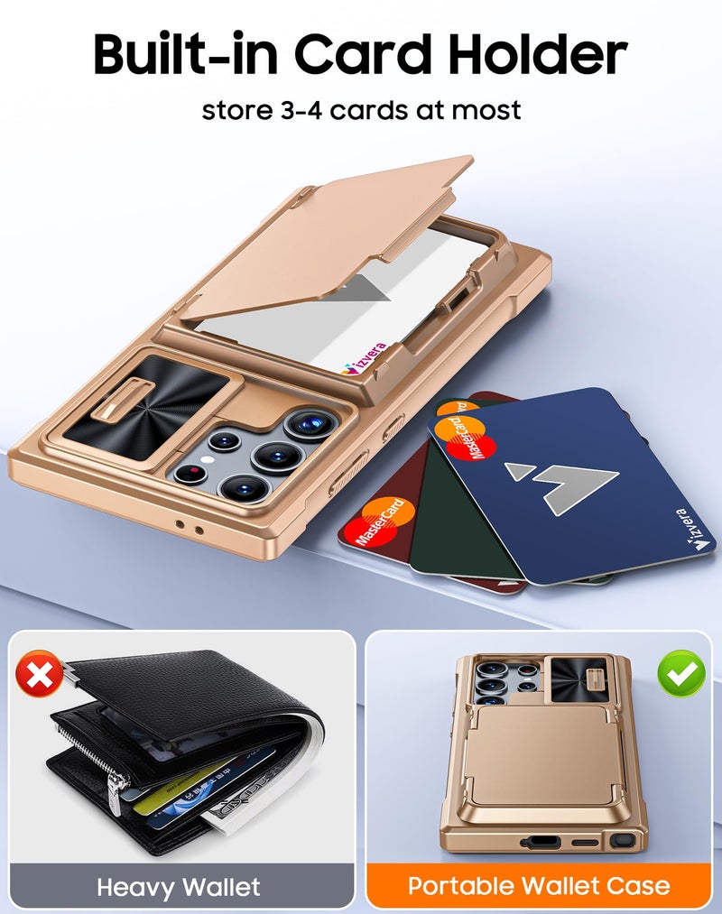 Vizvera for Samsung Galaxy S24 Ultra Case Wallet, RFlD Cards Holder & Camera Cover & Kickstand for Women Men, Full Body Rugged Shockproof Silicone Case for S24 Ultra 6.8" 2024 Only-Champagne Gold - Image 4