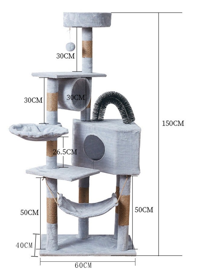 Yolu Large Wooden Cat Tree Multi-Level Activity Cats Tower Furniture For Cats 60x40x150 Cm Grey  - Image 2