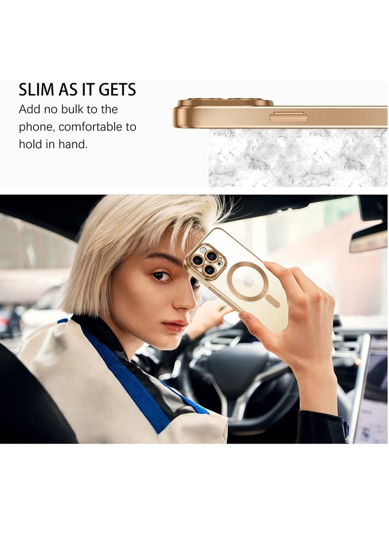 Raxoom Magnetic Case for iPhone 14 Pro Max Compatible with Magsafe, Clear Transparent iPhone 14 Pro Max Case Slim Cover Full Body Protective Phone Cases for iPhone 14 Pro Max 6.7 Inch, Clear/Gold - Image 3