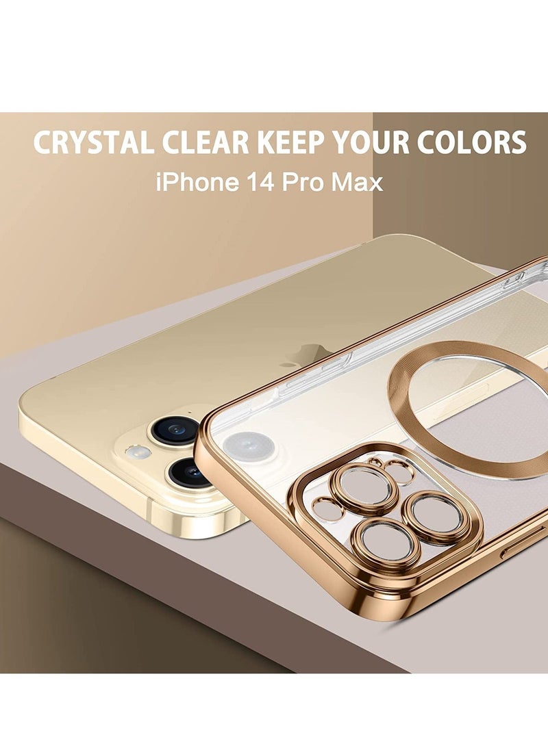 Raxoom Magnetic Case for iPhone 14 Pro Max Compatible with Magsafe, Clear Transparent iPhone 14 Pro Max Case Slim Cover Full Body Protective Phone Cases for iPhone 14 Pro Max 6.7 Inch, Clear/Gold - Image 2