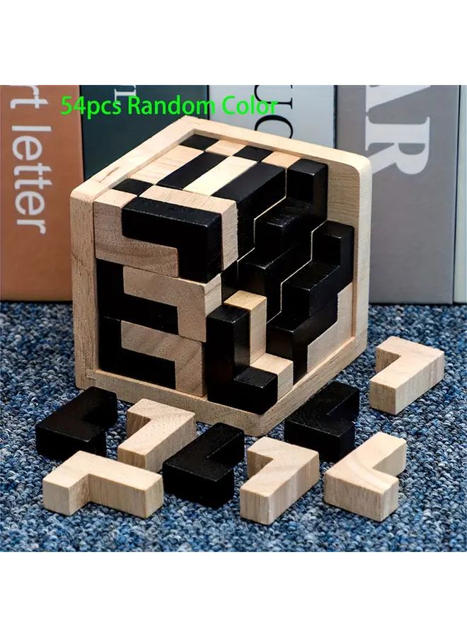 L شكل أحجية 54 قطعة مكعب ثلاثي الأبعاد مجموعة كبيرة لغز خشبي للبالغين - Image 1